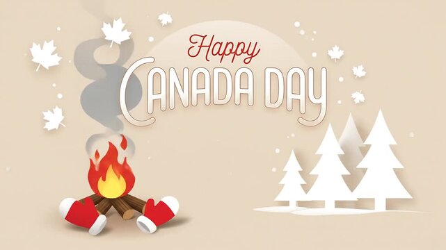 Celebration of Canada Day with Bonfire and Maple Leaf Decorations in a Festive Setting