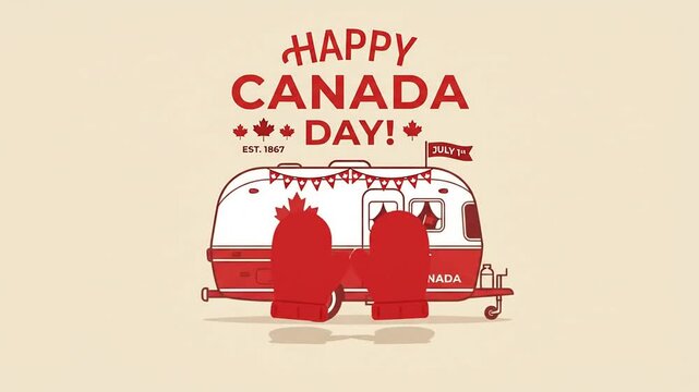 Festive Canadian Independence Celebration with Retro Elements and Warm Colors