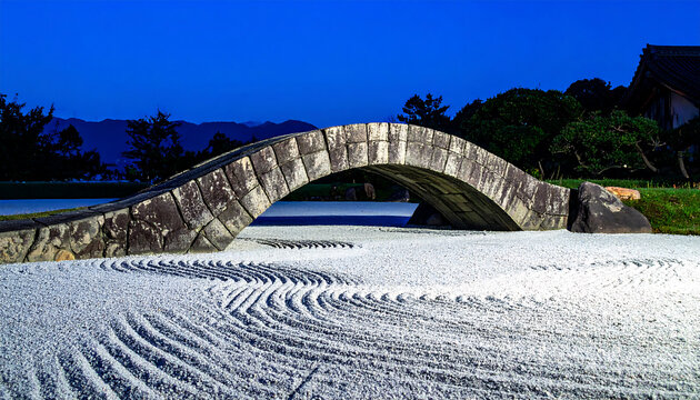 Beautiful stone bridge over sand landscape.