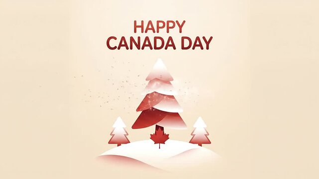 Festive collection of stylized snow-covered trees with Canadian maple leaves for Canada Day celebration