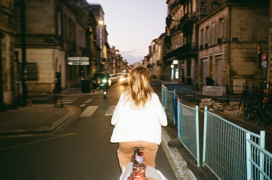 Exploring the City Streets During Dusk on a Bicycle