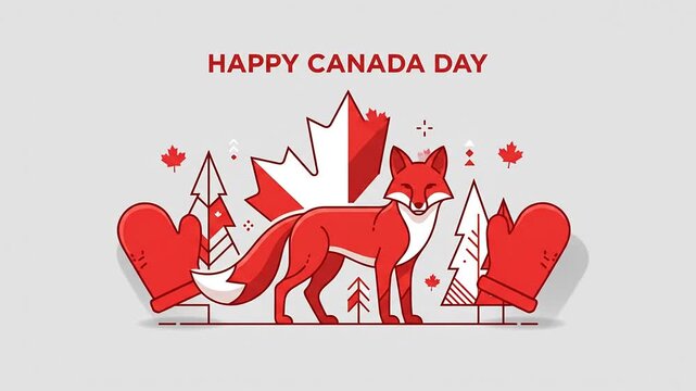 Festive Canadian Celebration Featuring Red Fox and Holiday Symbols for Canada Day