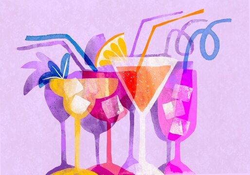 Colorful Summer Cocktails in Glasses &ndash; Refreshing Drinks Concept