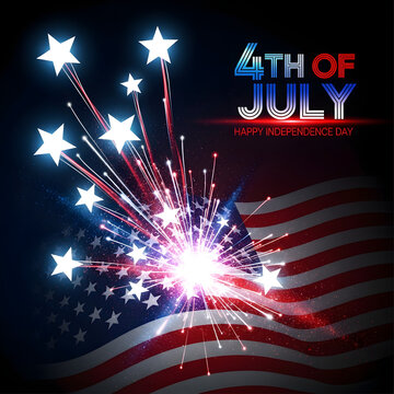 Fireworks display on American flag for Independence Day