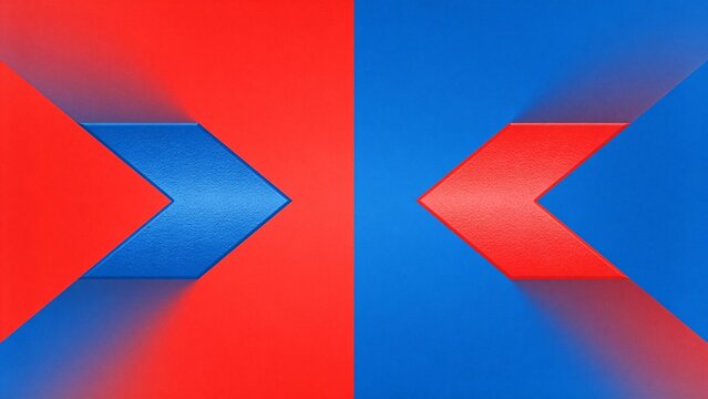 Red and blue arrow shapes on split background