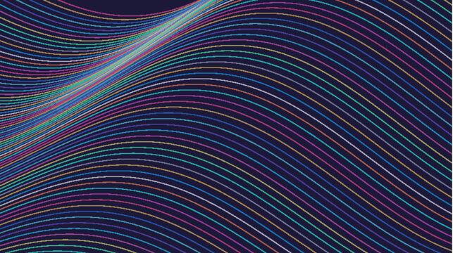 Colorful Wavy Lines on Dark Blue Abstract Background