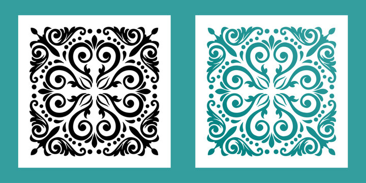 Elegant Damask Floral Ornament Square Tile For Interior Decor And Pattern