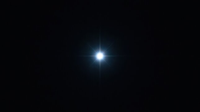 A single brilliant sharp star with bright blue and white diffraction spikes against a solid black background, representing a distant celestial body in the deep void of space.