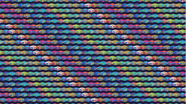 Colorful Isometric Cube Grid Pattern Abstract Wallpaper