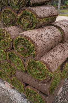 Rolled Sod Grass Stacks
