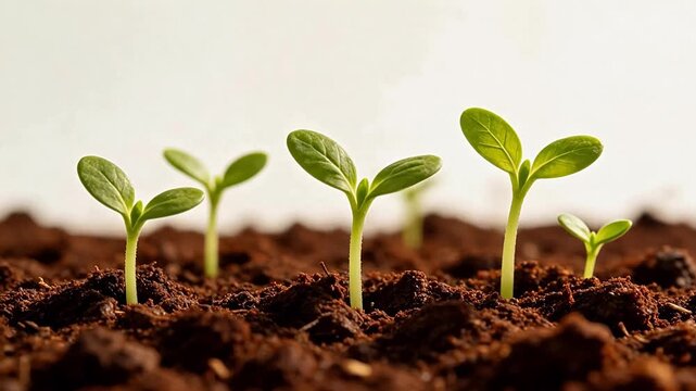 Young green seedlings growing in soil