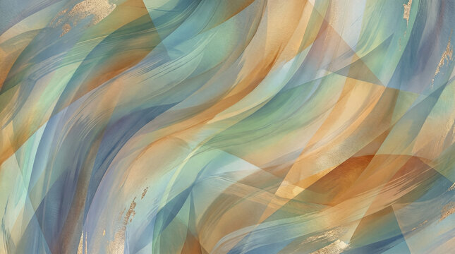 Abstract painterly waves with gold trim.