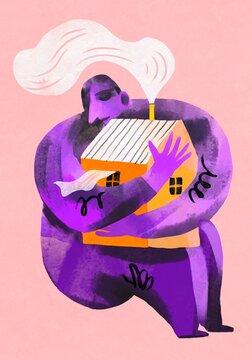 Person Hugs House &ndash; Home and Longing Concept