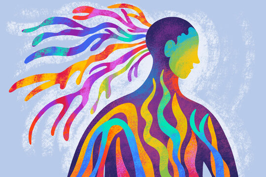 Colorful figure with flowing lines in abstract design
