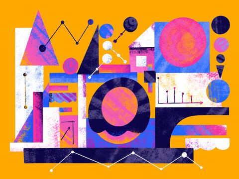 Colorful abstract geometric shapes with graphs