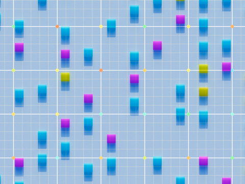 Colorful Geometric Shapes on a Grid Pattern Creating a Design