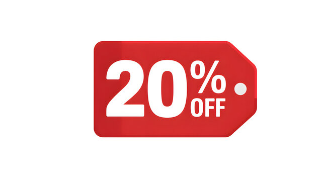 Red sale discount tag with twenty percent off label on white background