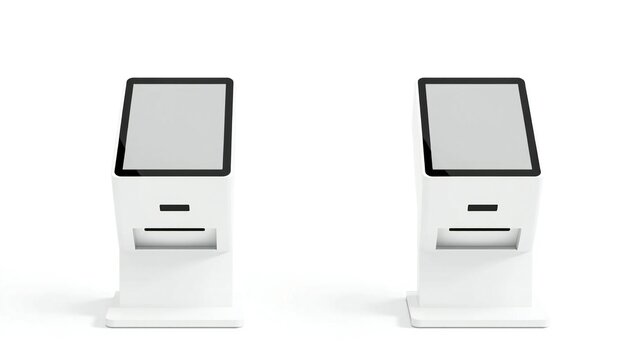 Two touchscreen kiosks side by side