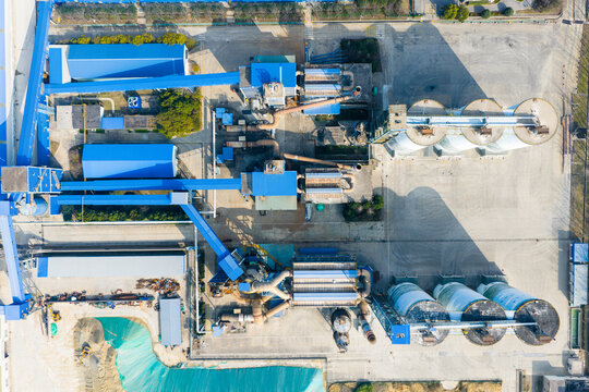 Vertical overhead aerial view of an industrial facility