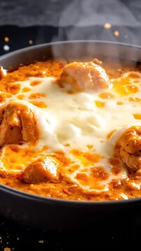 Mouthwatering cheese and meat-stuffed baked dish with bubbling melted cheese on top