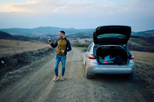 Man prepares to launch his drone
