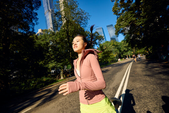 Woman performs sprint in Central Park