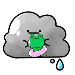 ふわふわ雨雲｜浮き輪カエル抱っこ © AKIRA!