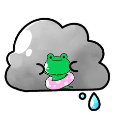 ふわふわ雨雲｜浮き輪カエル抱っこ(顔なし © AKIRA!