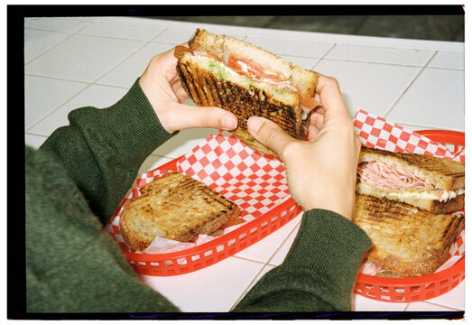 Hands Holding Grilled Sandwich
