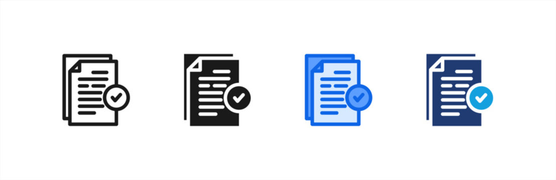 Data Validation Approved Document Icon multiple style collection. Vector illustration.