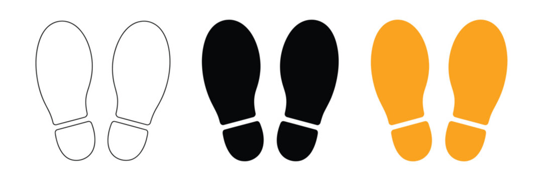Footprint icon set human footsteps labels stand here wait queue distance vector design