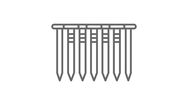 Row of sharp metal construction nails line art.