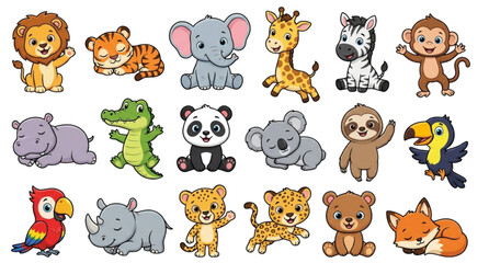 Obraz premium Cartoon animal friends collection for kids educational materials and children's book illustrations