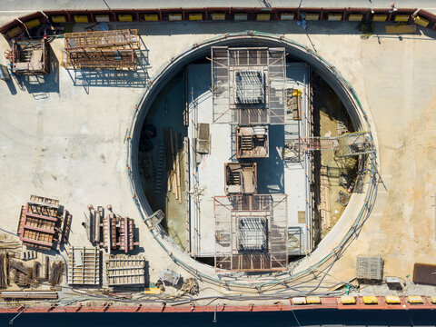 Aerial View Circular Tunnel Shaft Highway Construction