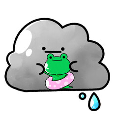 ふわふわ雨雲｜浮き輪カエル抱っこ © AKIRA!