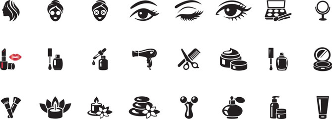 Obraz premium Beauty icon set, cosmetics skincare salon vector illustration collection.