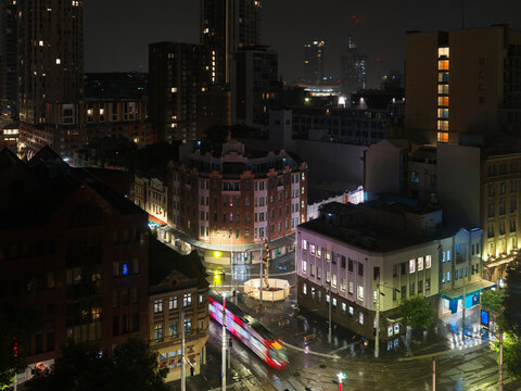 Bright City Lights at Night Over Chinatown Sydney