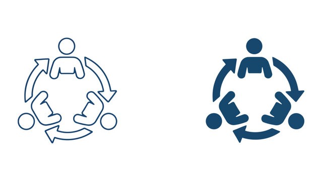 Three person icons arranged in a circular flow with arrows representing a continuous team cycle or iterative process
