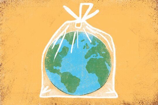 Earth inside the trash bag