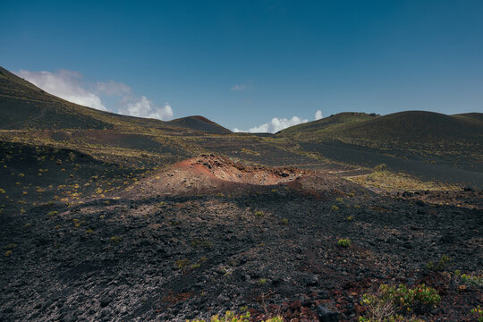 Volcanic ash landscape in La Palma near Cumbre Vieja