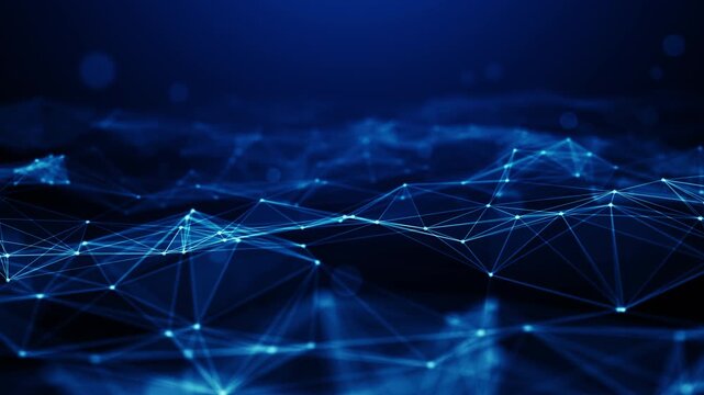 Abstract Digital Network Background with Connected Nodes, Data Communication, Blockchain Structure, Artificial Intelligence and Technology Connectivity Concept