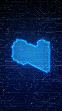 4K Resolution, Libya Country Digital Electric Futuristic Technology Map, Suitable for Tech events, Science, Politics, Elections, News and Sports Events