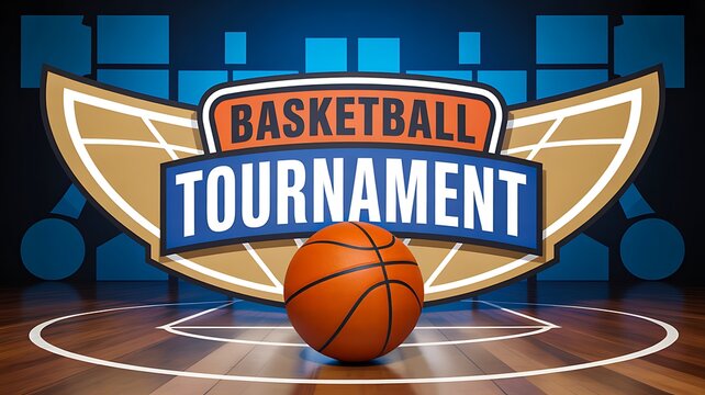 Basketball tournament championship concept with sports arena and ball illustration