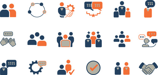 Fototapeta premium Set of professional outline business, leadership, and office management icons for corporate UI/UX and digital communication projects