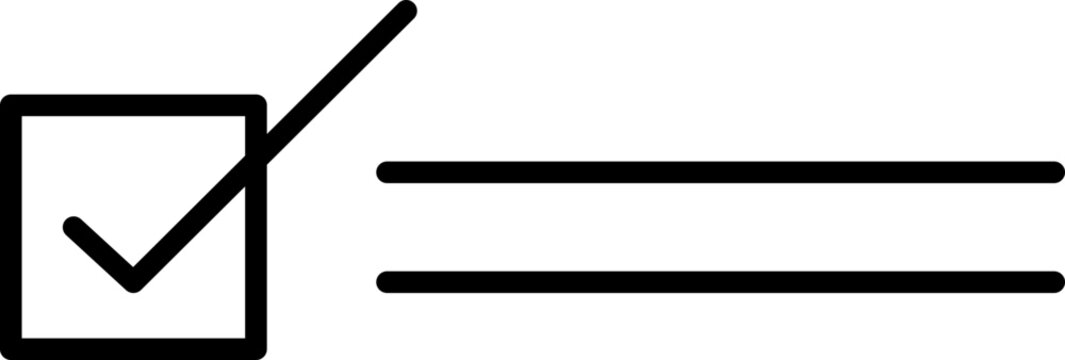Checkbox symbol indicates a completed task or confirmed selection with parallel lines providing a structured format for checklists and digital interfaces.