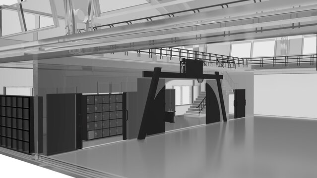 透明なガラスやアクリル素材で作られた体育館の未来的な建築コンセプト