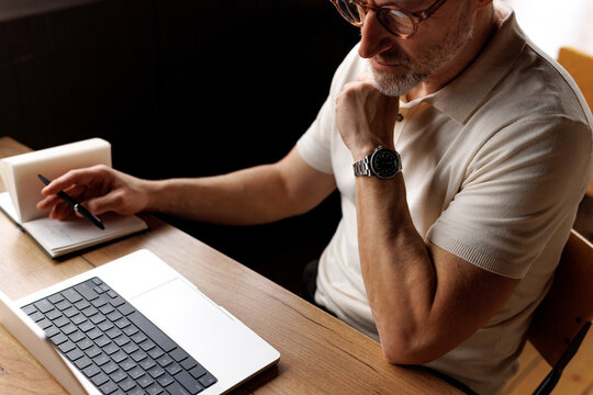 Focused man studying