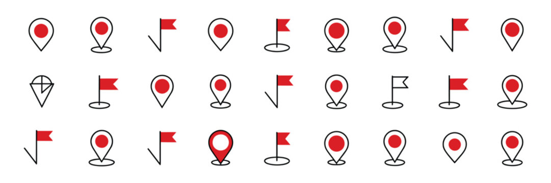 Location pin icon set featuring modern map markers, destination symbols, and pointer logos for navigation, GPS services, and mobile application design.