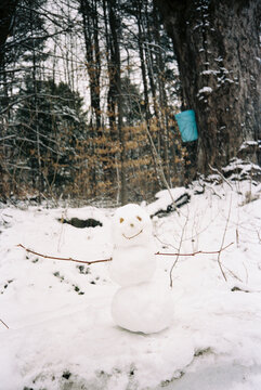 Vermont Maple tree syrup bucket snowman 