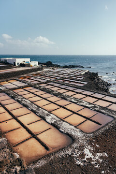 Sea salt pans on Fuencaliente coast with Atlantic view